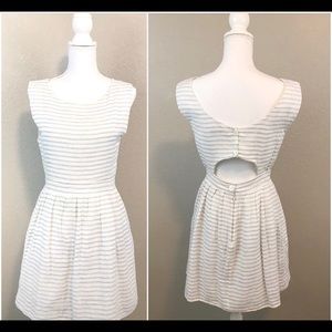 Wren Linen Striped Dress Open Back Button …